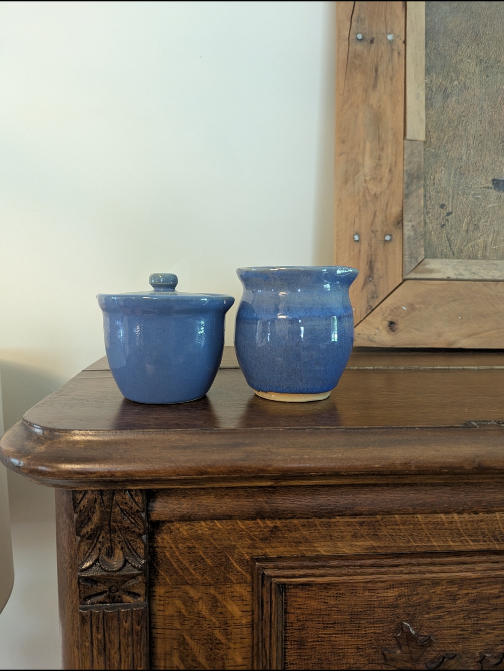 Studio Pottery Periwinkle Blue Sugar & Creamer Set Curated Artisan Mismatched
